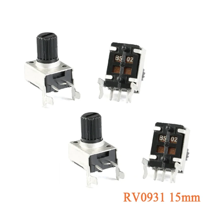 

10pcs RV0931 15mm Shaft Side-Adjustable Handle Potentiometer 1K/B102 5K/B502 10K/B103 50K/B503 100K/B504 WH09 0931