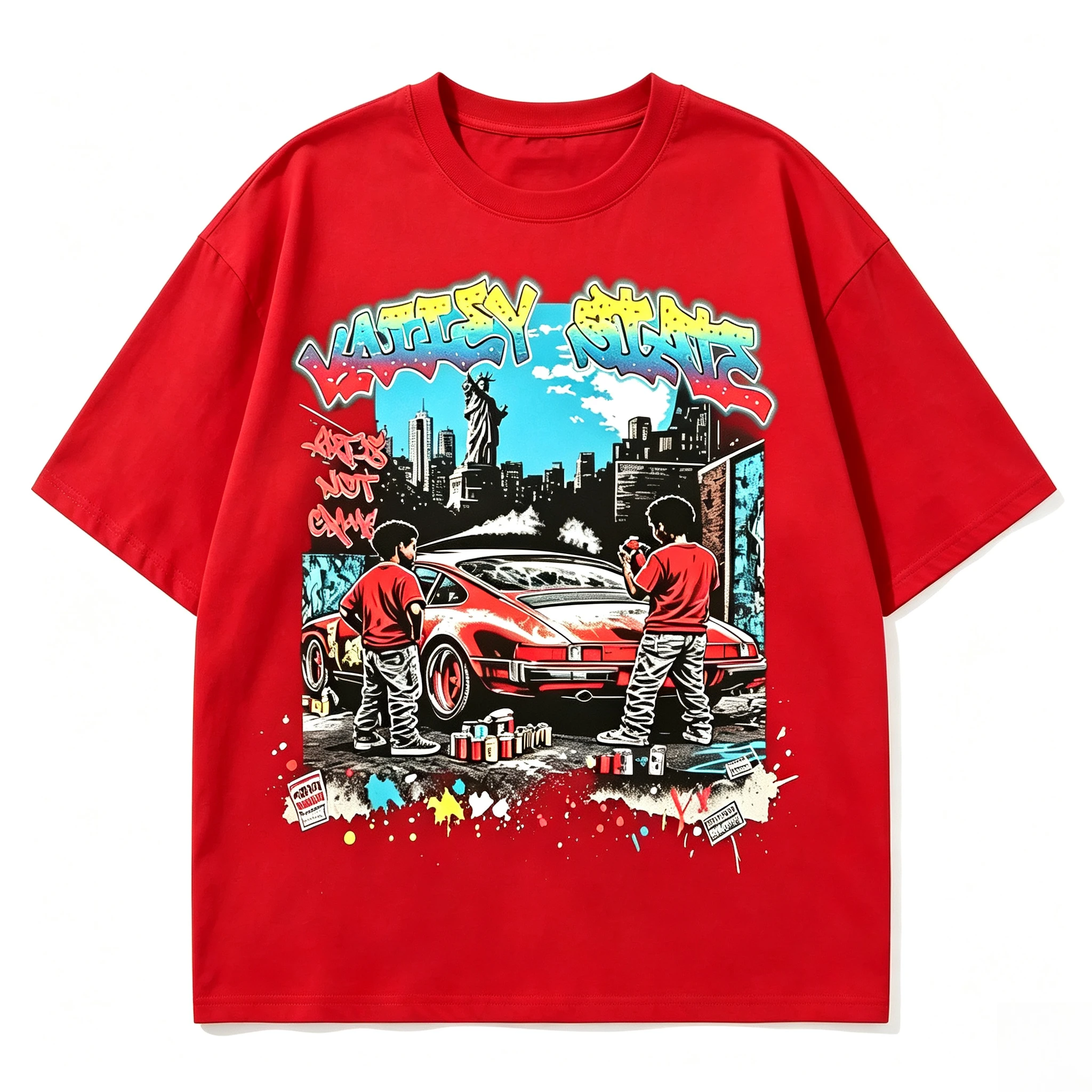 2026 new Men's Super City Street Graffiti Printed T-shirt Retro Car City Short Sleeve Hip Hop Casual Summer T-shirt