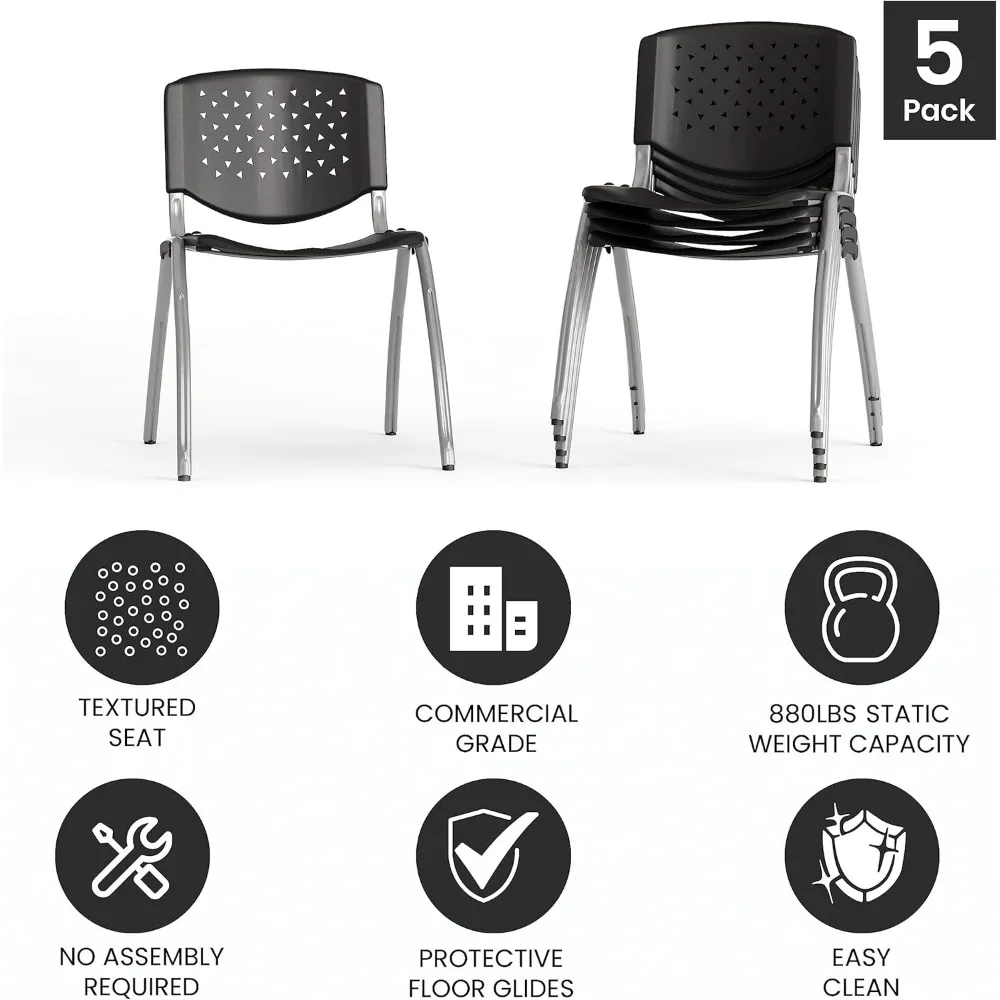 Plastic Contoured Lobby Chairs with Perforated Backs, Ergonomic Stacking Chairs for Offices ，Set of 5