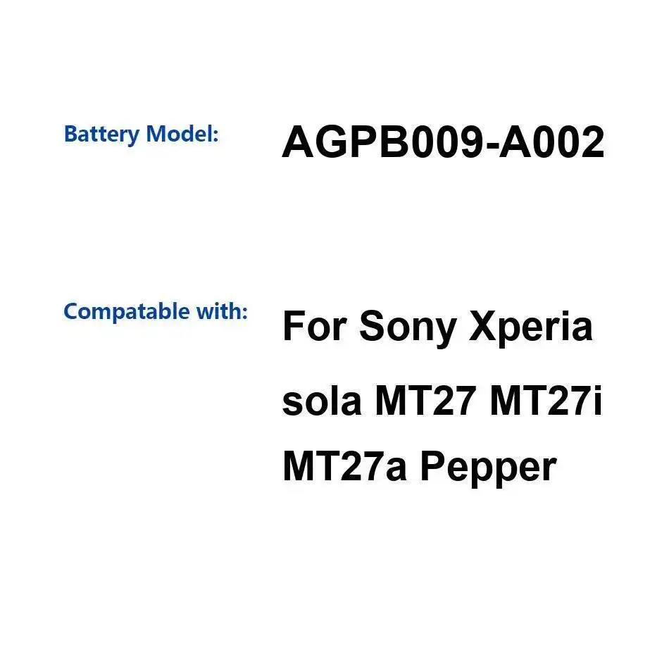 

Высокая емкость для Sony Xperia Sola MT27 Mt27i Mt27a Pepper 1265 мАч AGPB009-A002 безопасный аккумулятор для мобильного телефона
