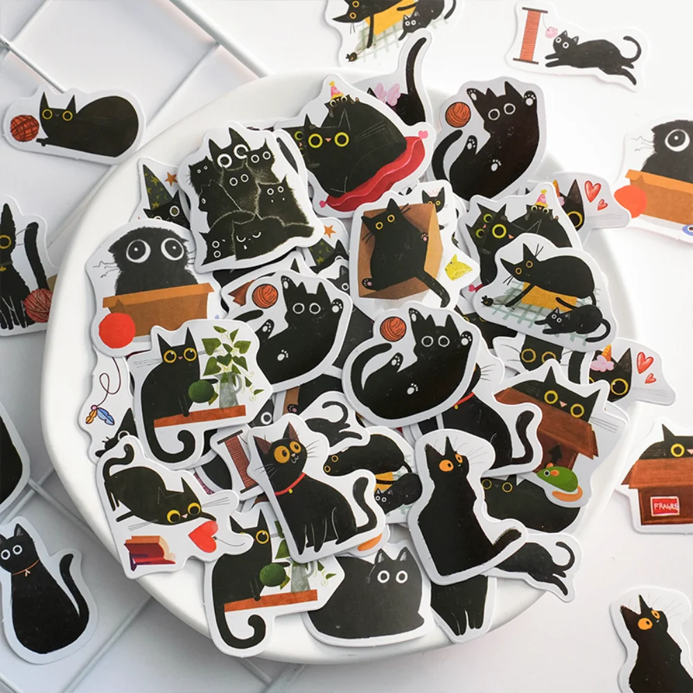 Mr. Paper 46pcs/Box Kawaii Black Cat Stickers Items Decoration DIY Handbook Stickers Boxed Cute Stickers Korean Stationery