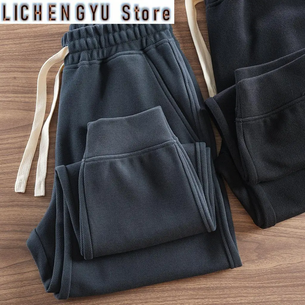 

Autumn Winter New American Retro Thick Knitted Sweatpants Men's Simple Elastic Waist Drawstring Sport Casual Ankle-tied Pants