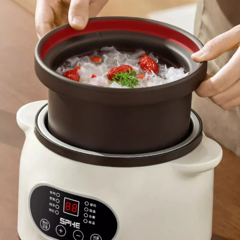 المنزلية الكهربائية إناء عميق حساء إناء عميق عصيدة قطعة أثرية السيراميك الأرجواني الرمال عصيدة وعاء التلقائي المكونات في كوب الحساء 220 فولت