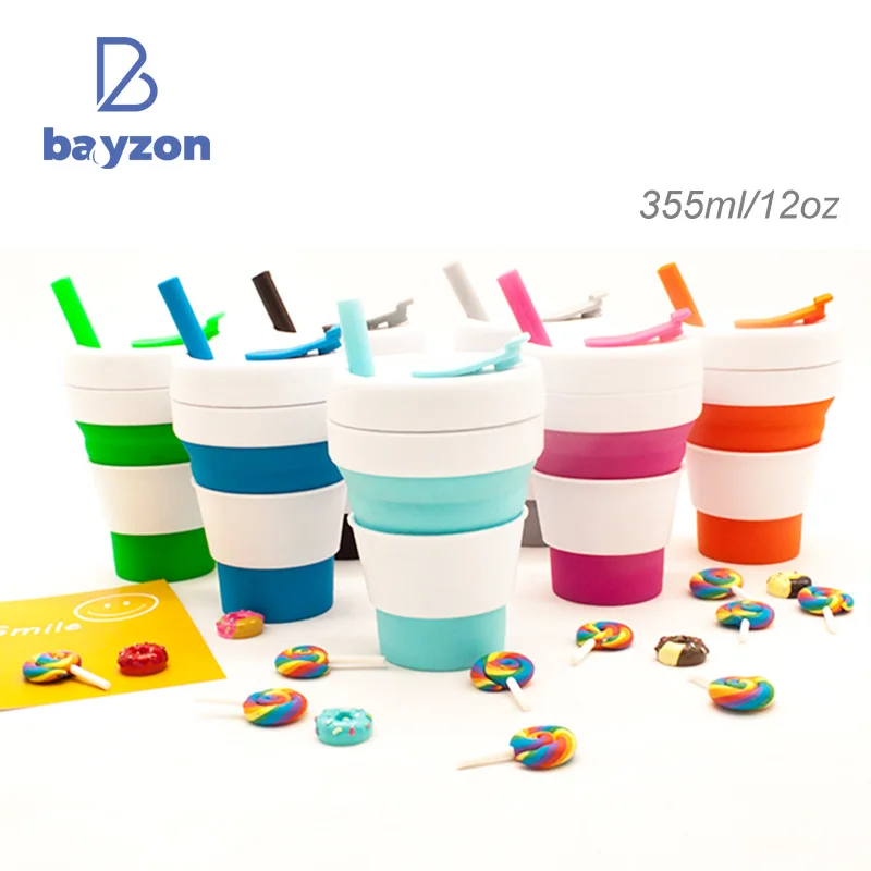 Bayzon Silicone Coffee Mug Collapsilbe cup Foldable water bottle 355ml /12oz BPA Free