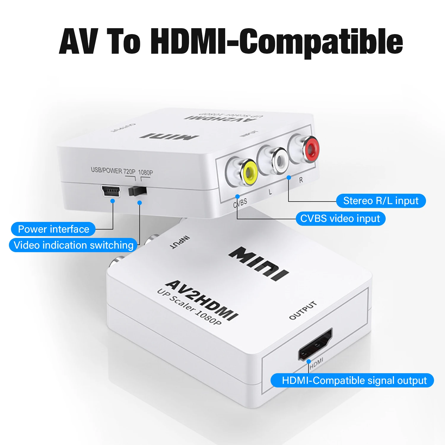 HDMI-compatible To AV RCA Converter Box Adapter HDMI to AV/CVSB L/R Video Full HD 1080P HD2AV Converter For PS4 TV PC Projector