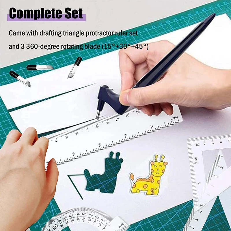 Craft Cutting Tools For Paper Crafts With Triple-Cornered Ruler 360° Rotating Blade Knife Stainless Steel Craft Knife