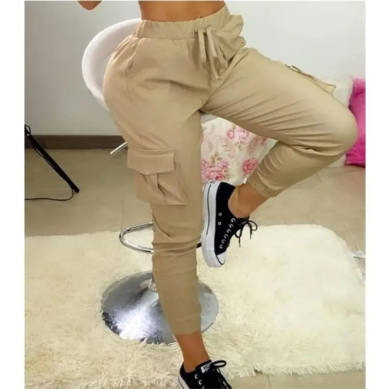 

Модные женские брюки-карго с карманами и шнуровкой, повседневные удобные брюки с широкими штанинами для женщин