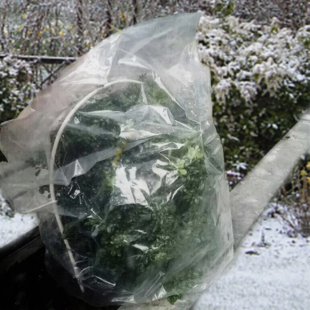 Plant Cover with Drawstring for Winter Freeze Protection Transparent Waterproof Plastic Shelter for Outdoor Garden Plants