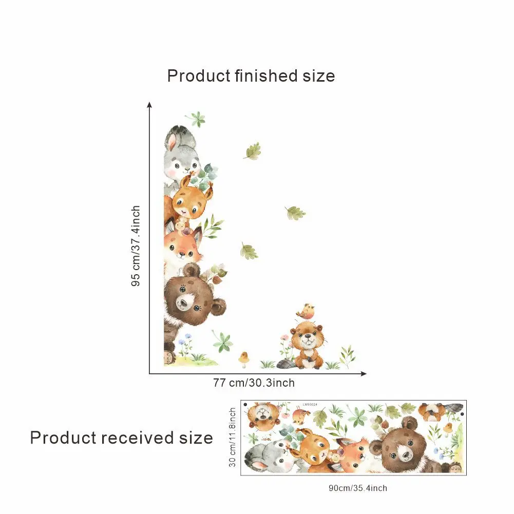 Woodland animal door wall sticker for kids room self adhesive cartoon jungle wall decal mural baby bedroom