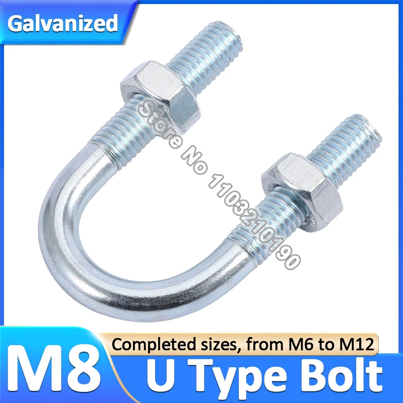 Abrazaderas en U galvanizadas M8, pernos en U, fijación de tornillo tipo U, aro a caballo, abrazaderas de perno en forma de U, abrazadera de tubo, filete, clip en U con tuerca, 5-10 Uds.