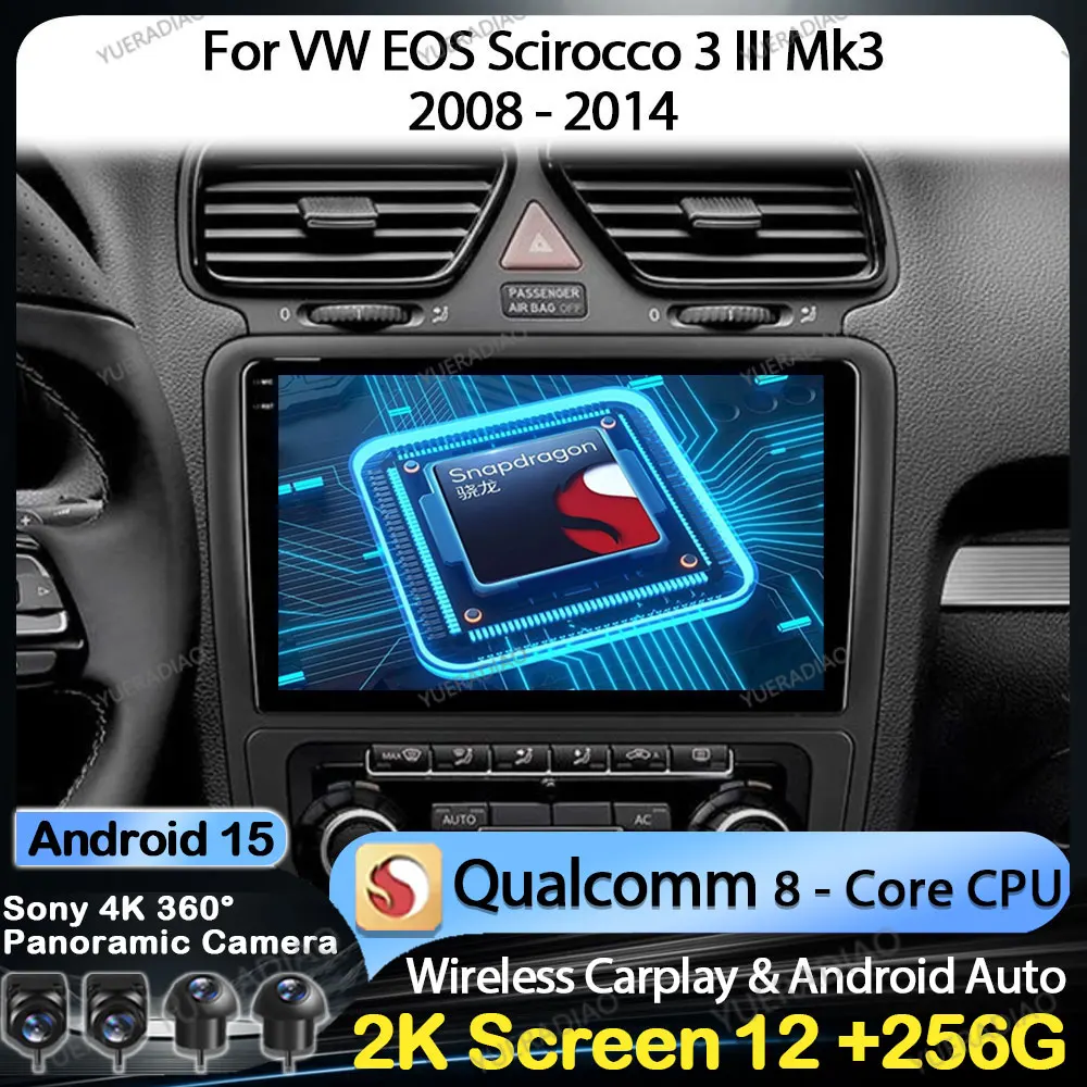 

Автомобильный радиоприемник Android 15 для Volkswagen EOS Scirocco 3 III Mk3 2008-2014 GPS NAVI Qualcomm BT Мультимедийный видеоплеер 2DIN 4G WIFI