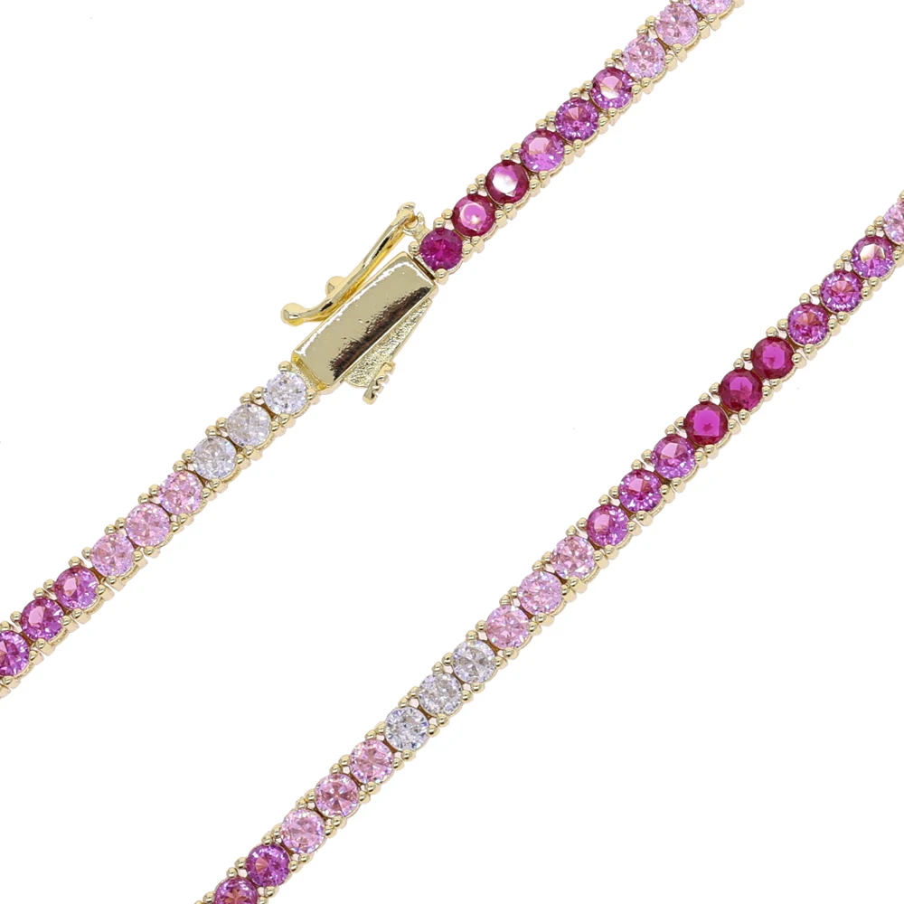 2025NEW موضة 3 مللي متر زركون الوردي تشيكوسلوفاكيا تنس سلسلة سوار الذهب اللون مطلي الملونة النساء فتاة العصرية مجوهرات #5