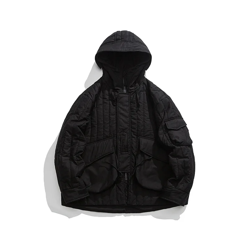 Grandes bolsos 3D para homens e mulheres de algodão acolchoado casacos, Parkas grossas, casacos com capuz sólido, Streetwear vintage, casais, inverno, novo