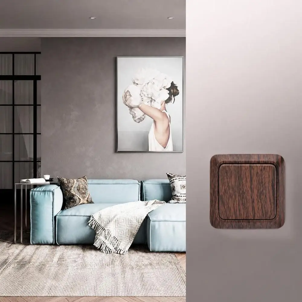 Modern Plastic Wall Switch Wood Grain Square EU EU Standard Surface Mount Switch Home Use