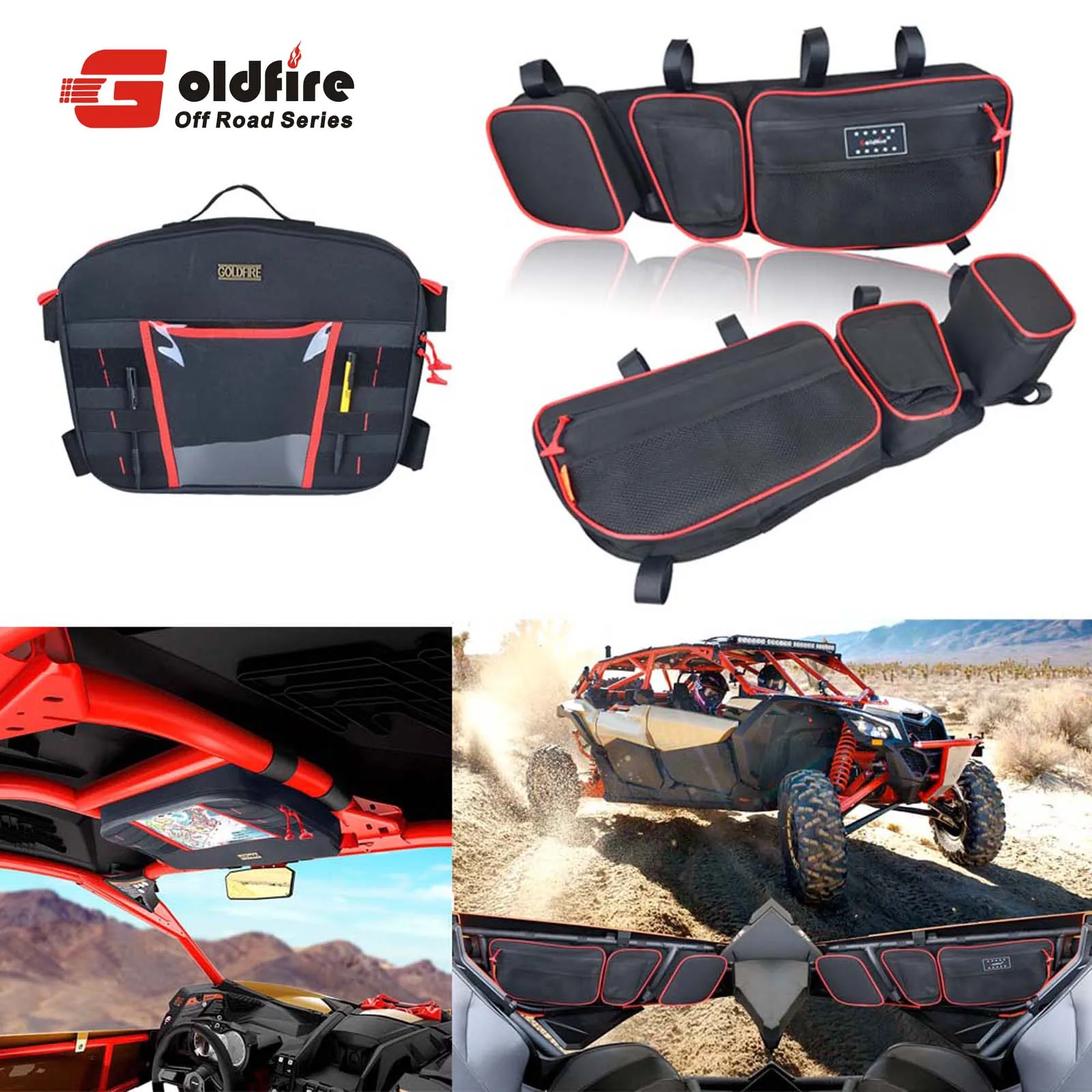 Goldfire UTV Side Storage Door Bag Knee Pad Overhead Bag for Can Am Maverick X3 R Canam Max R 4x4 Turbo DPS 2017-2022