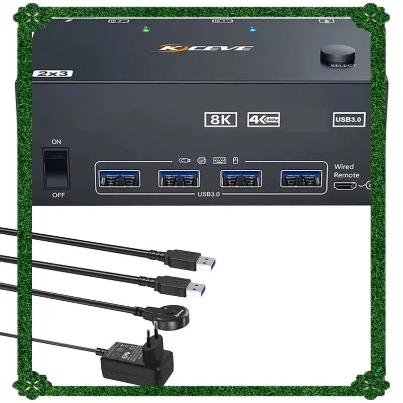 

24-Hour Delivery KCEVE 2.1 -Compatible 8K 60Hz 2X3 KVM Switch For 3 Monitor 2 Computer, Includes Display Port USB 3.0 Switch