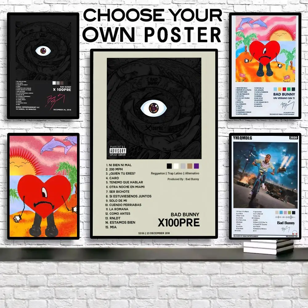 

Rock Rapper B-Bad Bunny Painting Calligraphy Vintage Poster Canvas Frameless Wall Art Perfect For Hallway Home Decoration