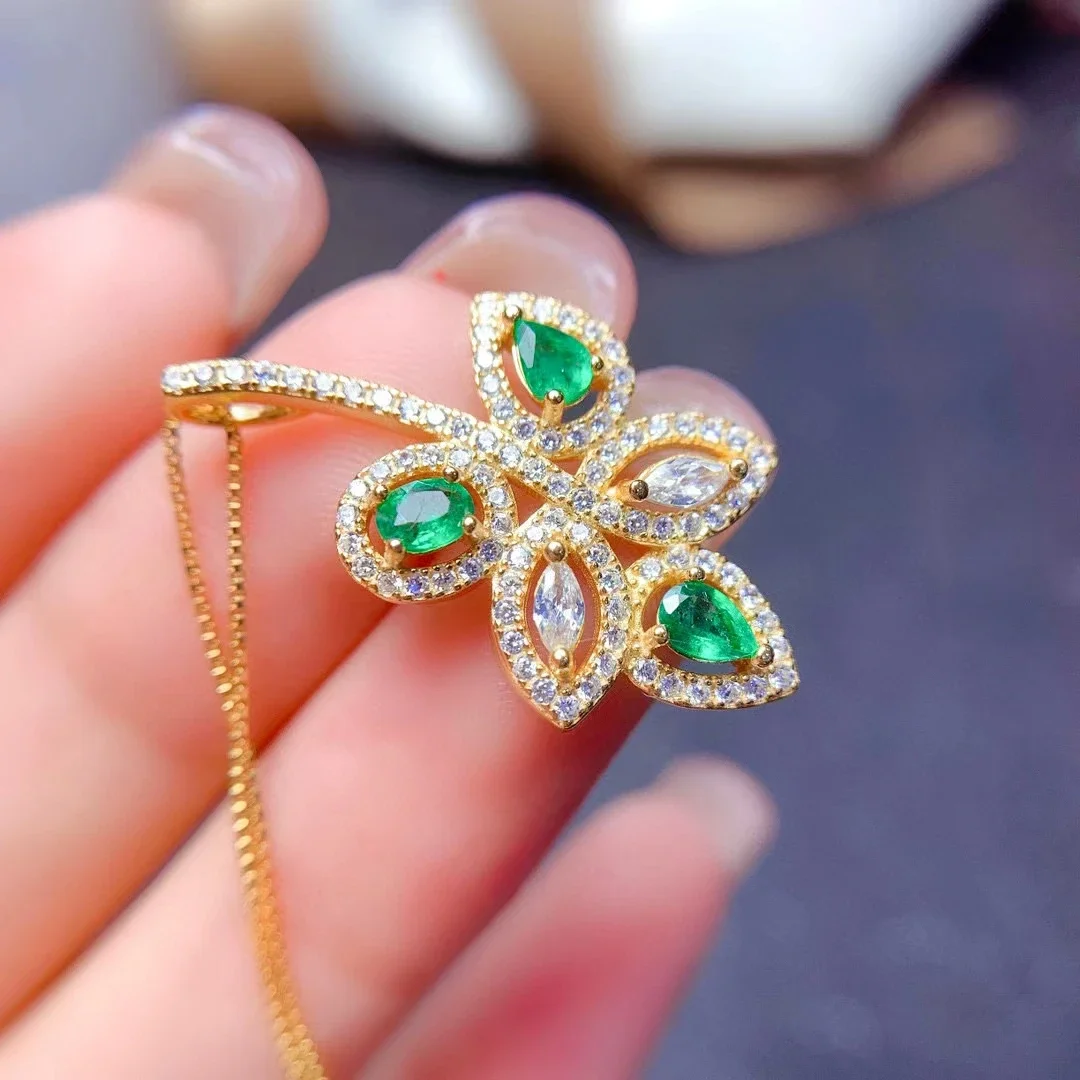 أزياء الفضة والمجوهرات 100٪ الزمرد الطبيعي قلادة قلادة 925 الفضة السيدات هدية