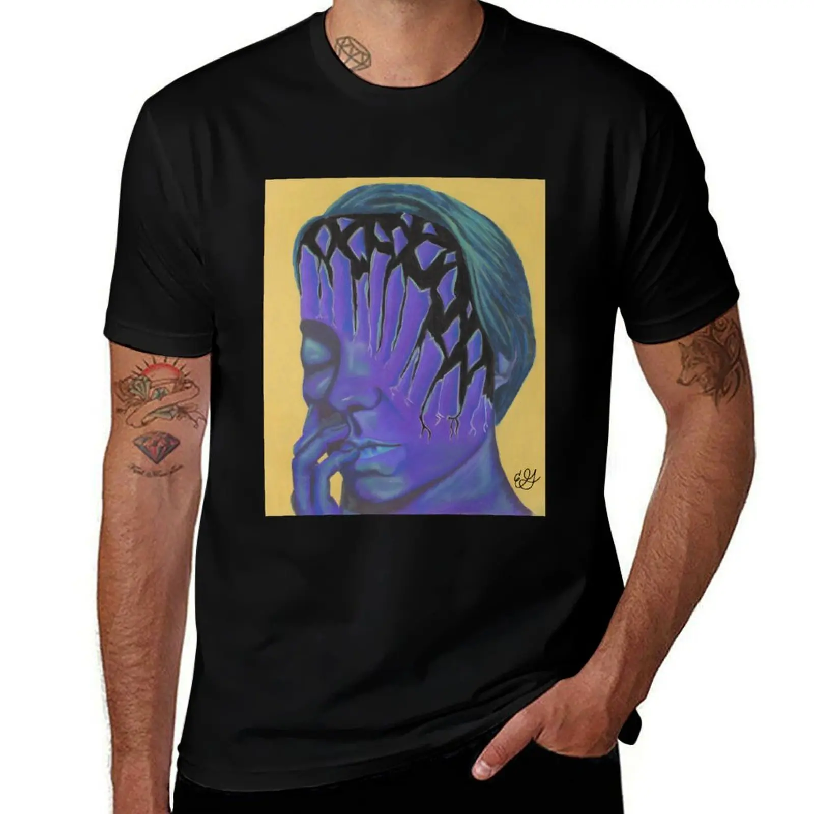 Iridescent Purple Dream, Shattered Glass Portrait T-Shirt Big Size Daily Wear T-Shirt