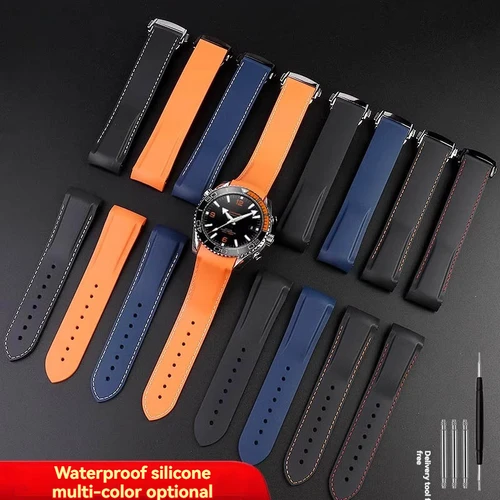 Imagen 2 del producto Correa de reloj de goma de silicona de 20mm, 21mm y 22mm para Omega SEAMASTER PLANET OCEAN, correa con hebilla plegable, accesorios para reloj de hombre