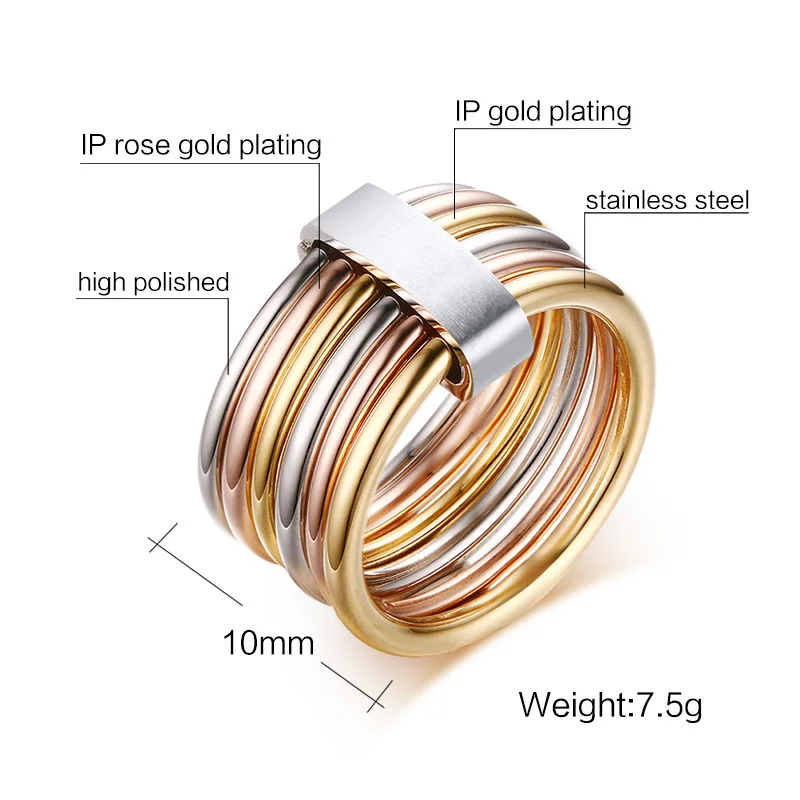 Chic 6Pcs Interlocked Stacking Rings for Women Girls Gift Jewelry, 10MM Stainless Steel Plain Statement Band anillo femenino