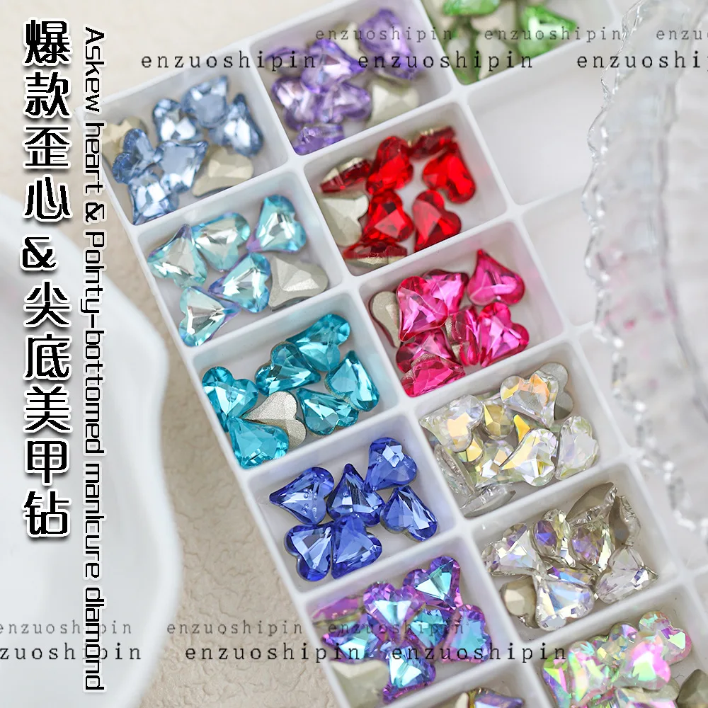 100 Stuks 6X7Mm Hart Diamant Nagelversterker Crystal Perzik Hart Super Sprankelende Puntige Onderkant Hart Nagel Kleur Diamant Sieraden