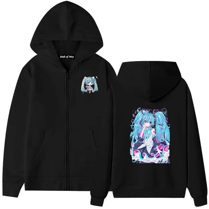 Kawaii Hatsune Miku Little flower fairy Micah DIY homemade prints Thin lax Zip-up hooded sweatshirt  Birthday Christmas gifts