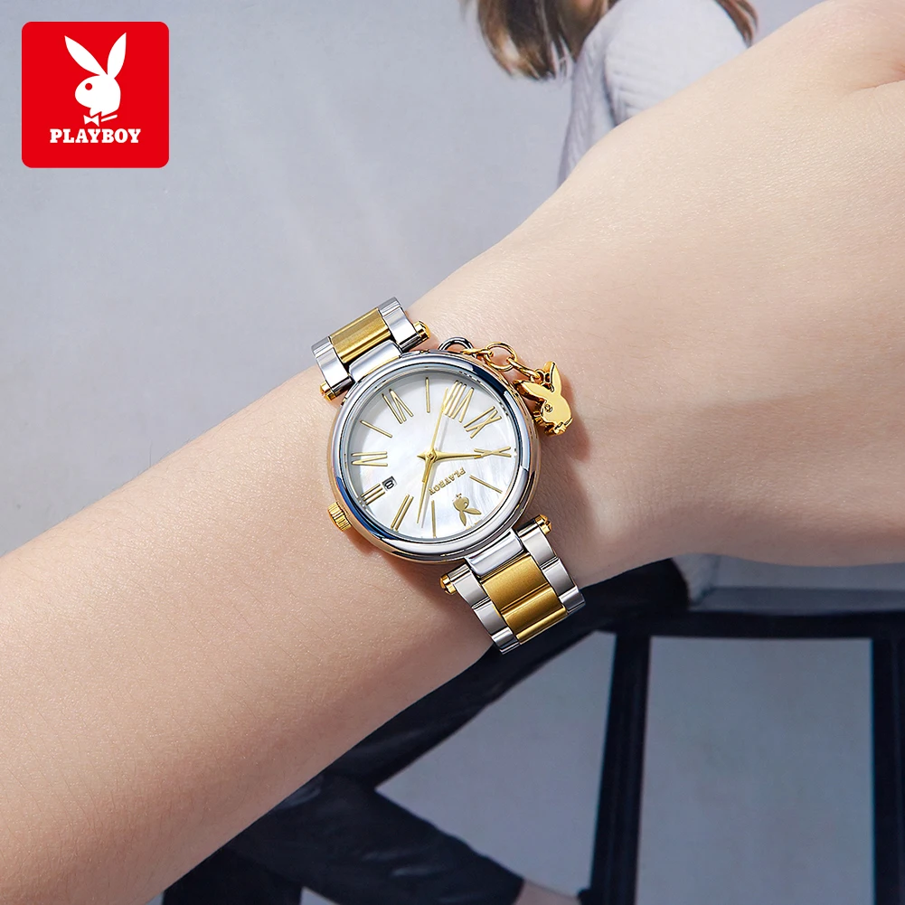 

PLAYBOY 3109 Elegance Original Quartz Watch For Women Exquiaite Round Dial 30m Waterproof Stainless Steel Calendar Watch