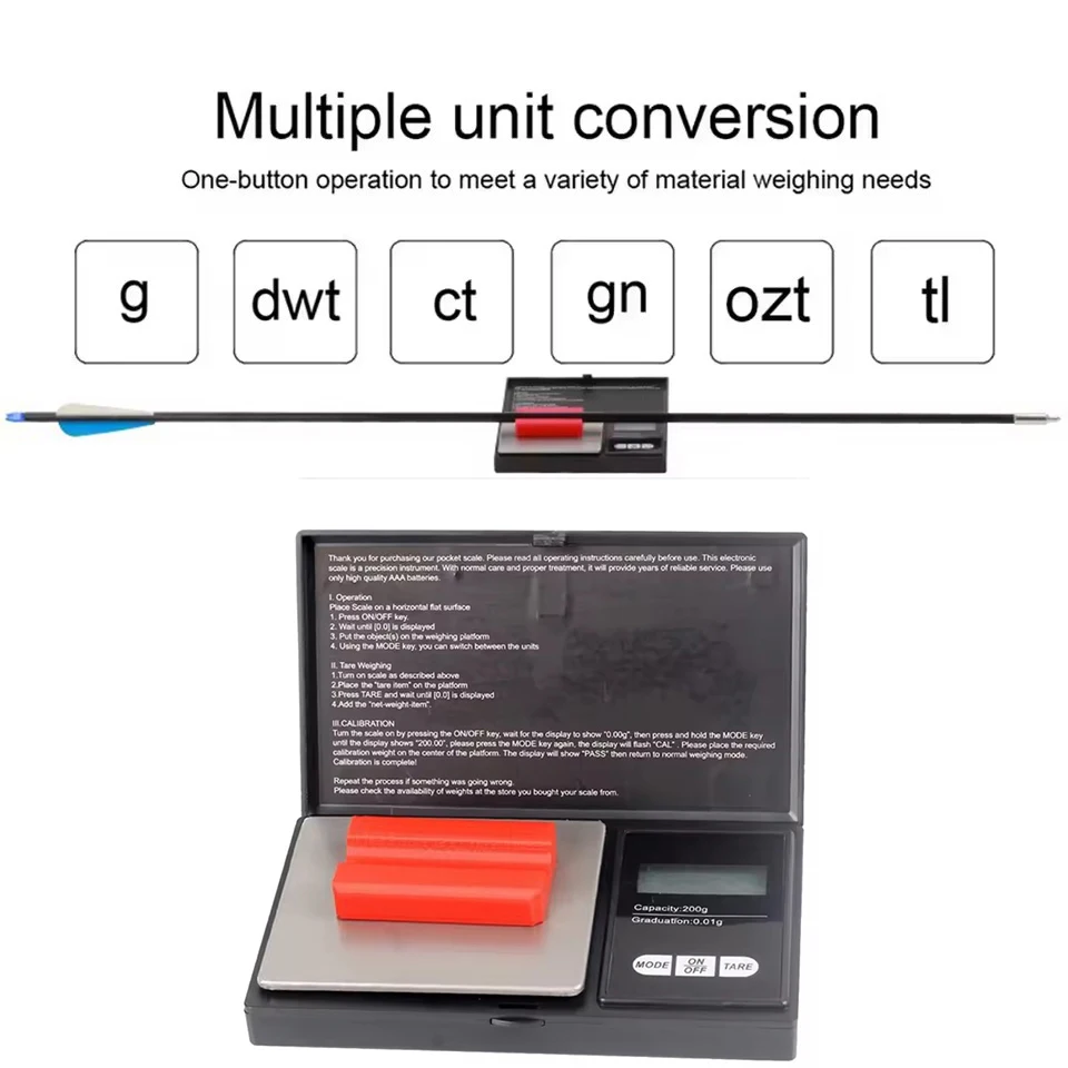 Archery Arrow Shaft Weighing Measuring Instrument Digital Bow Scale Electronic Weight Gram Grain High Precision with Calibration