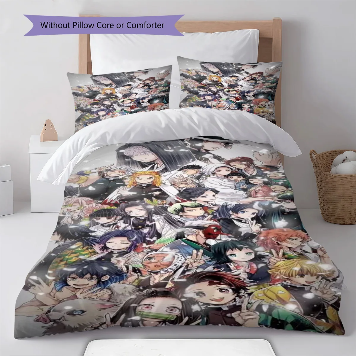 Demon Slayer Nezuko Kamado Magical Glow Bedding Set Anime Duvet Cover Polyester Soft Comforter Set -QJY
