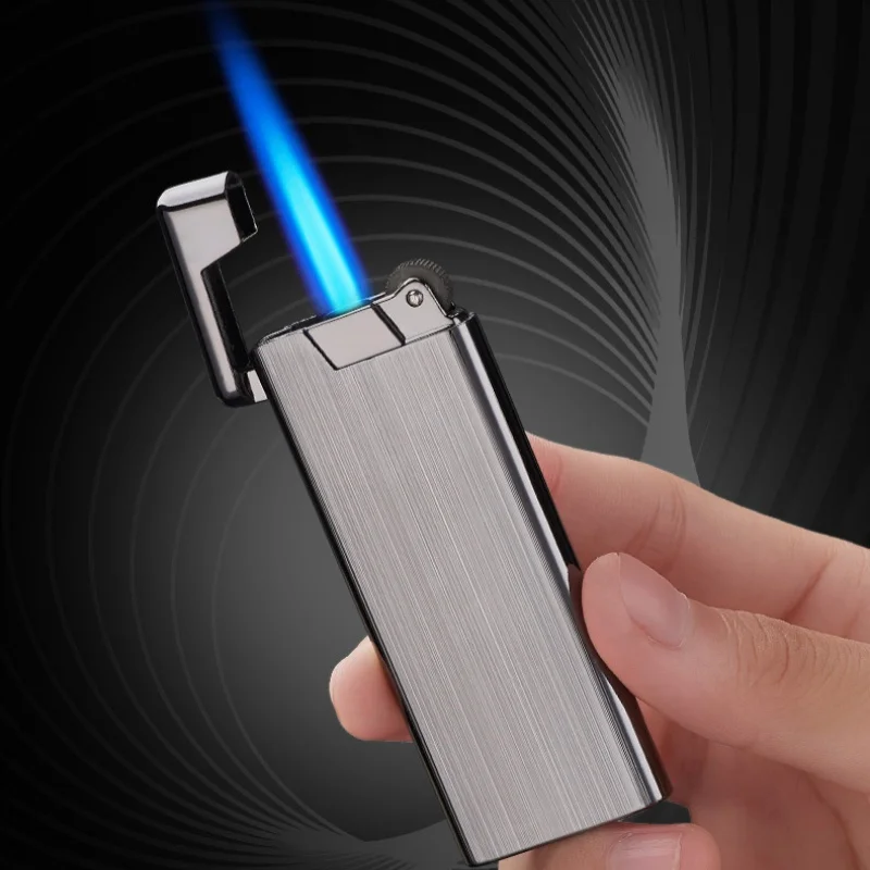 Ultra Thin Grinding Wheel Inflatable Lighter Metal Windproof Blue Flame Butane Gas Lighter Cigarette Accessories Men's Gift