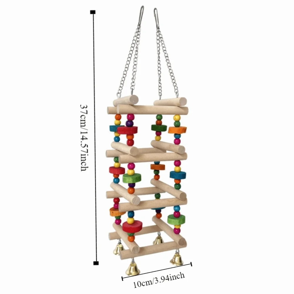 Colorful Wooden Parrot Chew Toys Bite Resistant with Bells Bird Cage Standing Hanging Multi Layer Beads Bird Toys Interaction