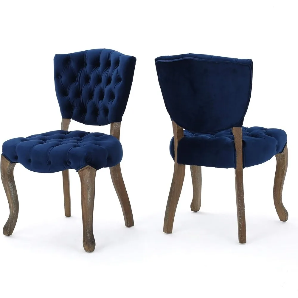 Bates Tufted Velvet Dining Chairs, 2-Pcs Set, Navy Blue