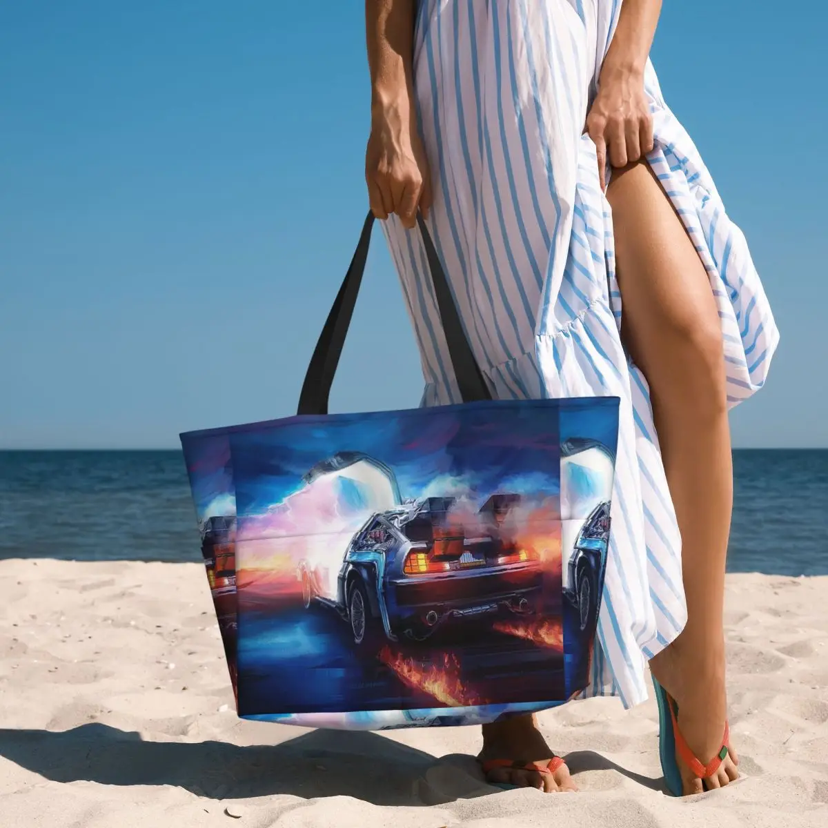 

Пляжная большая сумка Back To The Future Delorean Time Machine Спортивная сумка для занятий йогой в тренажерном зале Большая сумка-тоут Женская дорожная сумка Сумка для фитнеса