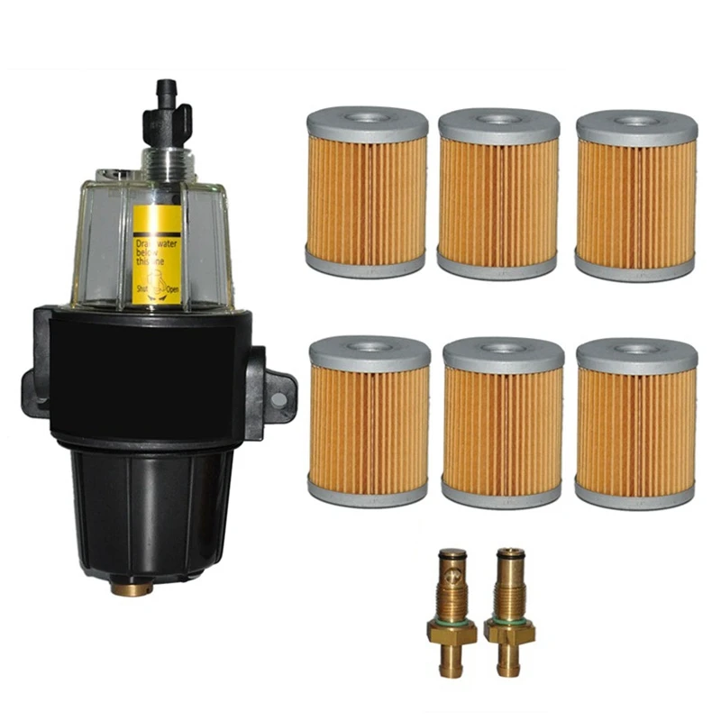 7 Pcs Fuel Filter Elements UF-10K Water Separator Assembly With Bowl For Yamaha Suzuki Tohatsu Mercury Outboard Engine