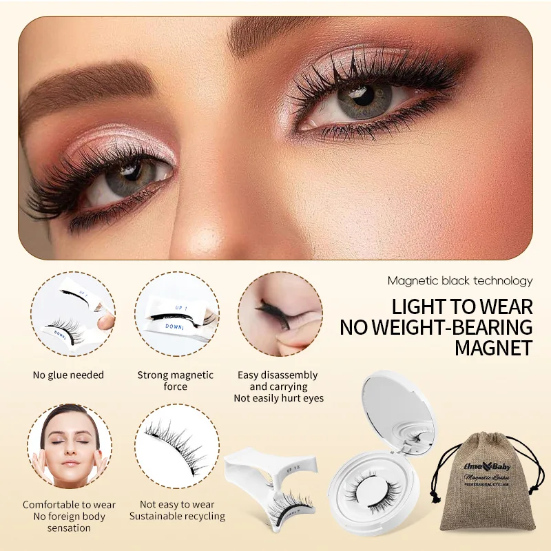 Soft False Eyelashes with Magnet No Glue Needed Reusable 3DNatural Look Magnetic Eyelashes Set Easy to Wear for Daily Eye Makeup
