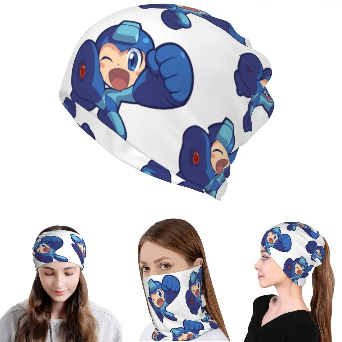 Megaman Video Game Mega Man Bandana Neck Cover Mask Scarf Warm Headband Beanies Hat for Men Women Adult Breathable