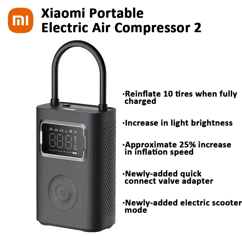 Xiaomi Portable Electric Air Compressor 2 Mini Air Pump 150PSI High Pressure Type-C LED Multitool Inflator for Car Ball