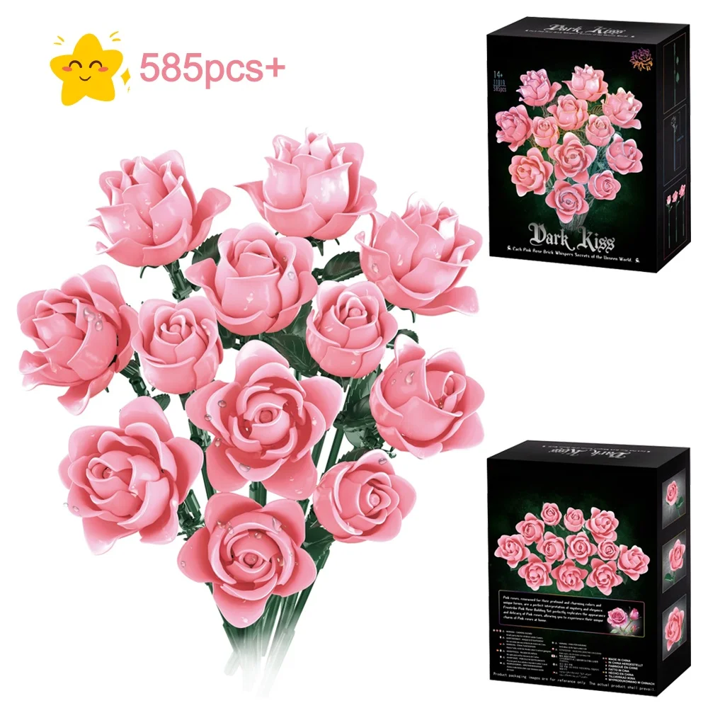 

MOC Creative Pink Rose Bouquet Building Blocks Set DIY Ornament Romantic tabletop decoration Valentine Christmas birthday Gift