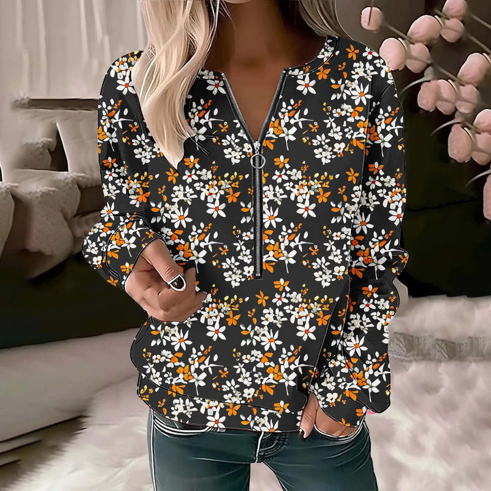 Fashion Print Zipper Hoodie For Women Autumn Leisure Long Sleeves Pullover Sweatshirt Women Fashion Street Hoodies Woman\'s 2024