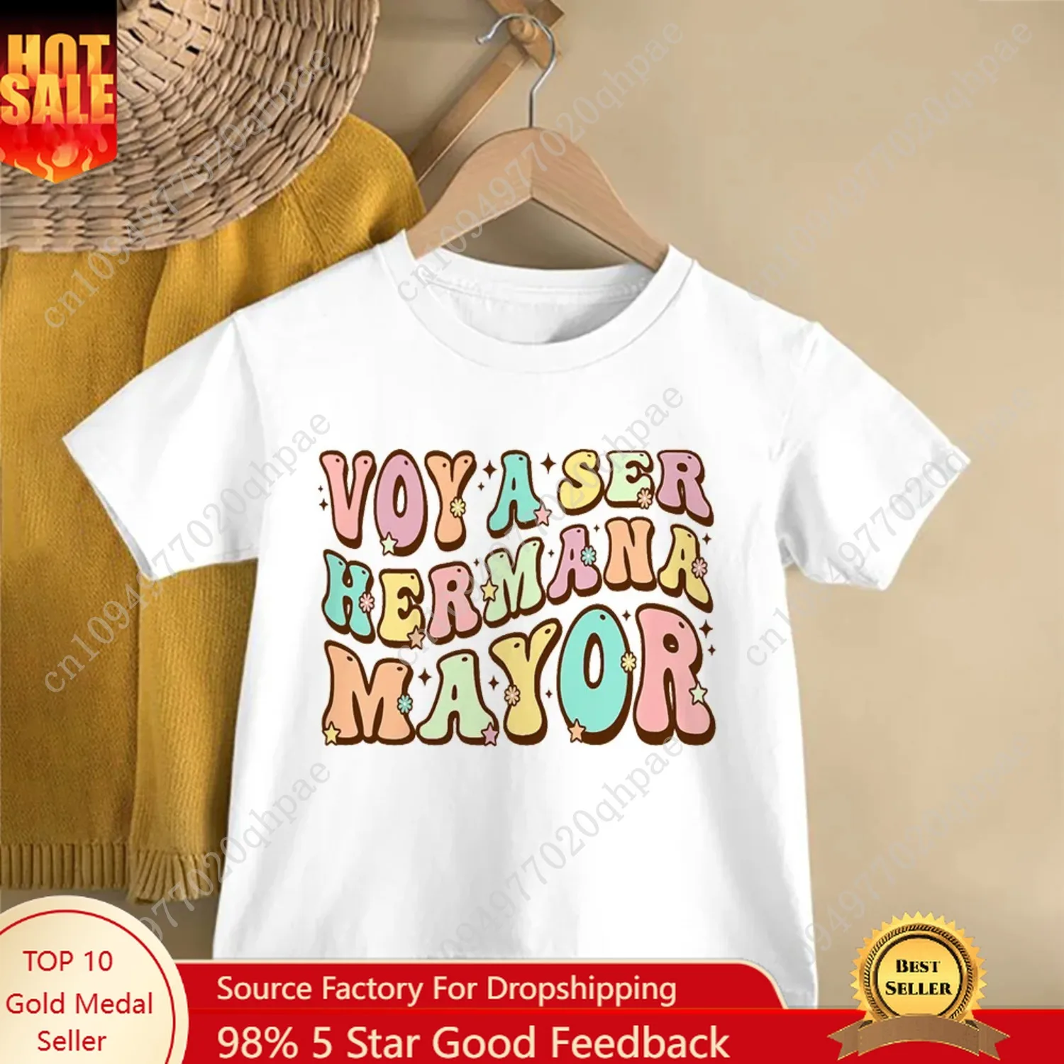 سأصبح أخت كبيرة قميص مطبوع إسباني الأخت الكبرى تي شيرت إعلان الحوامل ملابس الفتيات قمصان قصيرة الأكمام المحملة #1