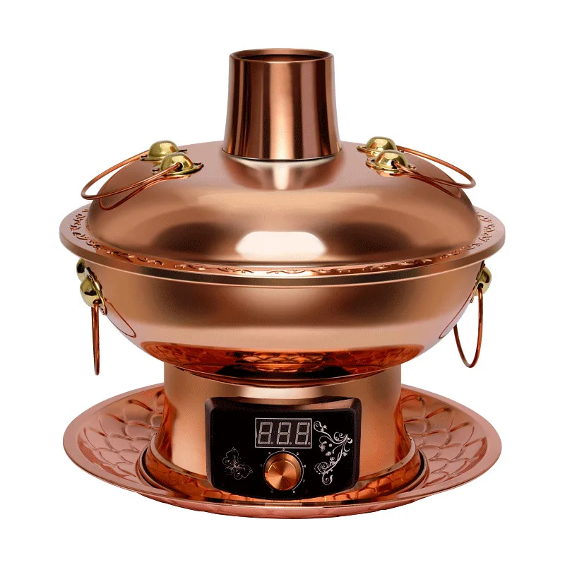 Copper electric carbon dual-purpose hot pot thickened mandarin duck pot with lid Chinese design model 002