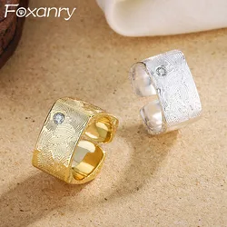 Foxanry Zircon Texture Rectangle Rings For Women Couples Trendy Minimalist Creative Temperament Wedding Jewelry Accessories Gift