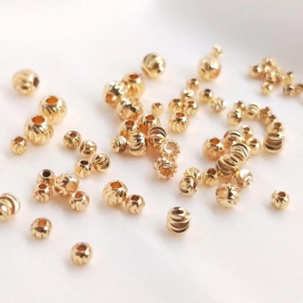 

14K Gold Beads Cut Flower Beads Cut Curved Knife Pattern Round Beads DIY Handmade String Jewelry Bracelet Accessories Material