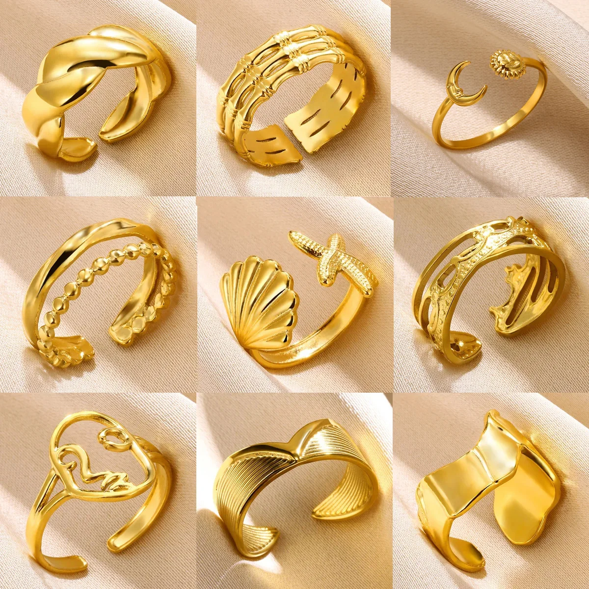 Stainless Steel Love Heart Rings for Women Gold Color Geometric Figure Rings 2023 Trend Korean Fashion Aesthetic Jewelry Gift