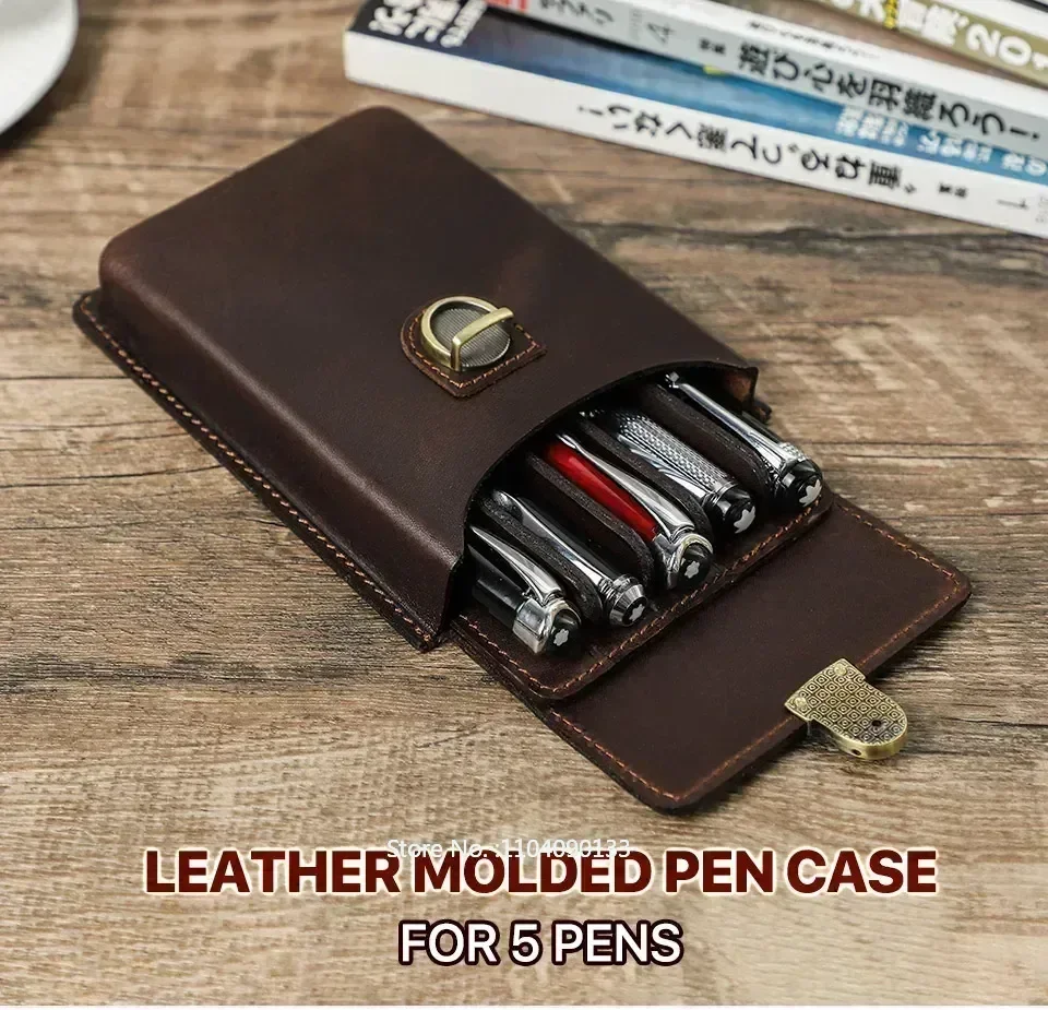 

New Handmade Cowhide Pens Case Box with Remove Pen Tray Portable Pen Holder Office School Pencilcase Pouch Supplies Stationery