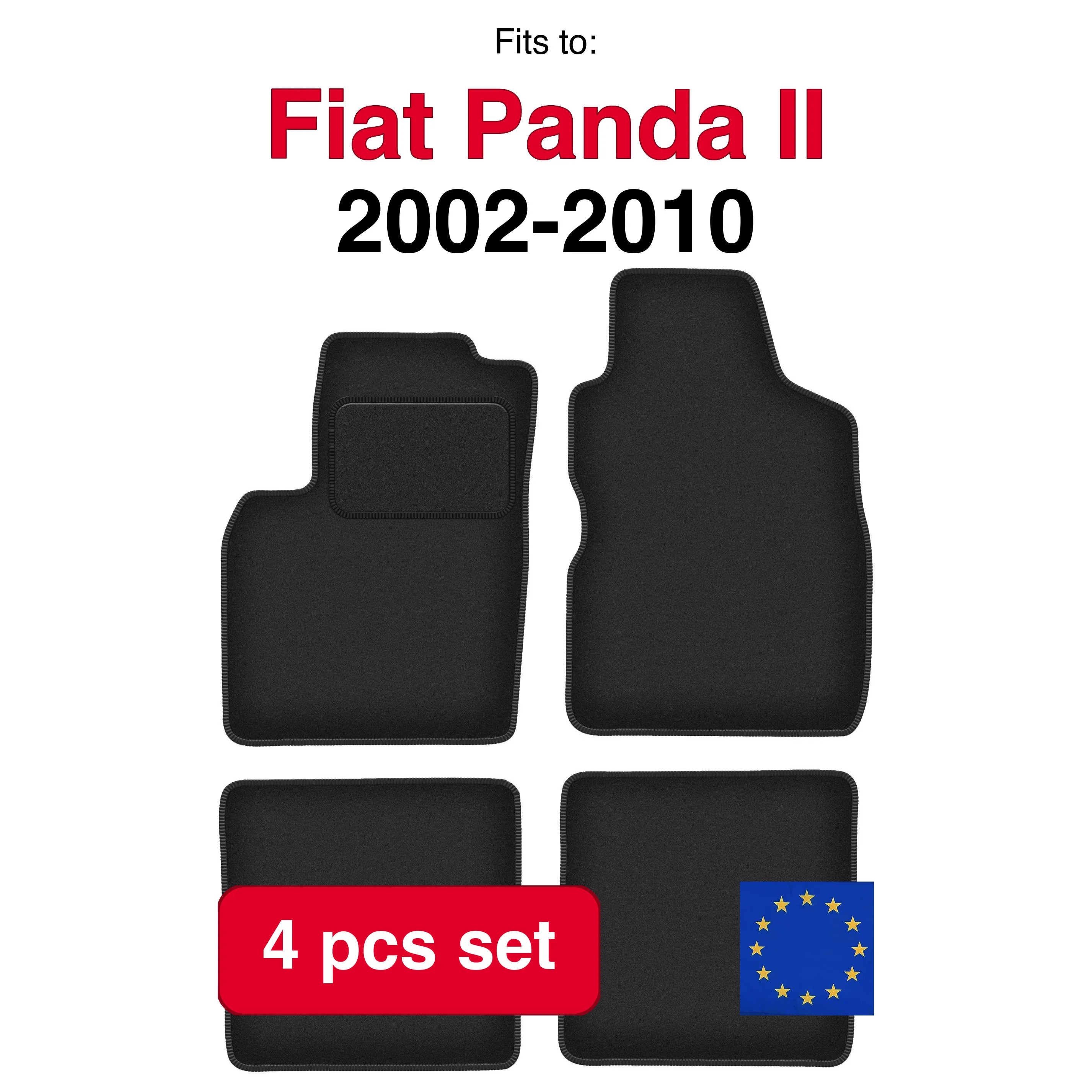 Auto velour matten voor Fiat Panda II hatchback (2002-2010) - Zwart (4 stuks) in de auto passende automattenset