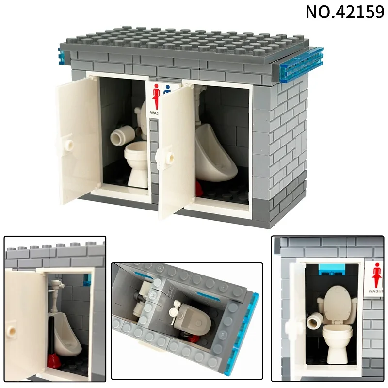 City Public Toilet Public Restroom Toilet Washroom Mini Action Figures DIY Construction Accessories Building Bricks Blocks Toys
