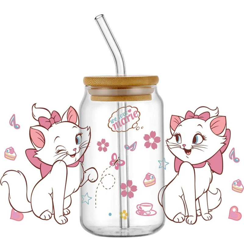 

Miniso 3D UV DTF Transfers Sticker Beautiful Cartoon Cat Decal Cup Wrap for 16oz Libbey Glasses DIY Washable Mug Sticker