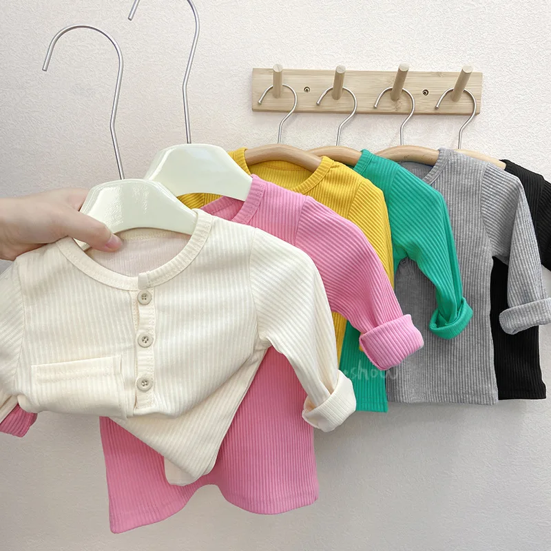 Children's Elastic Thread Cotton Knitted Sweater Versatile Base Coat Knitted Top